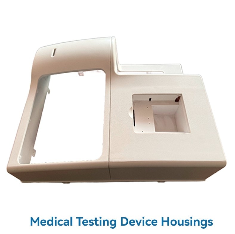 Medical testing device housing side panel