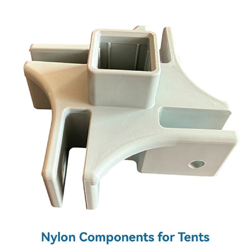 White nylon tent bracket, front view