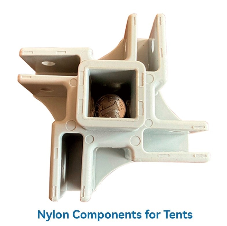 White nylon tent bracket, reverse view