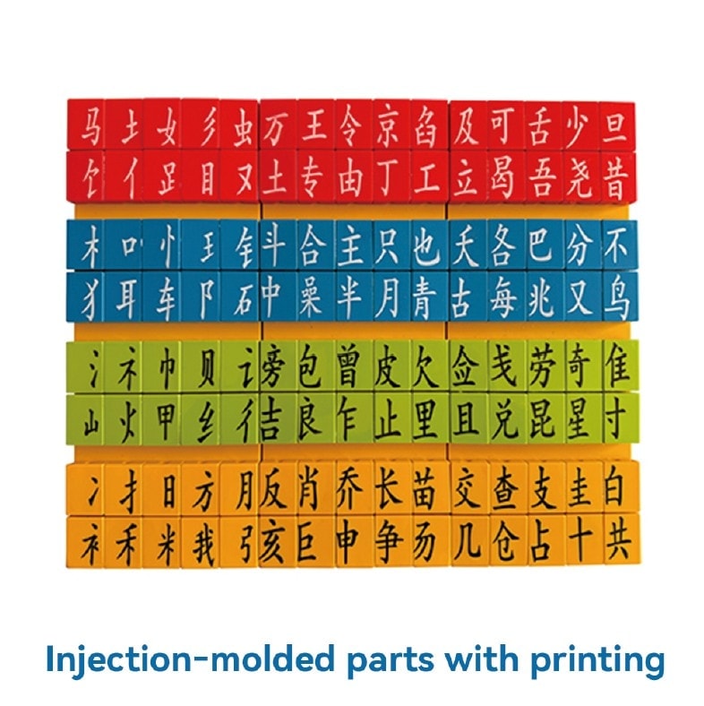 Injection-moulded character blocks with printed details